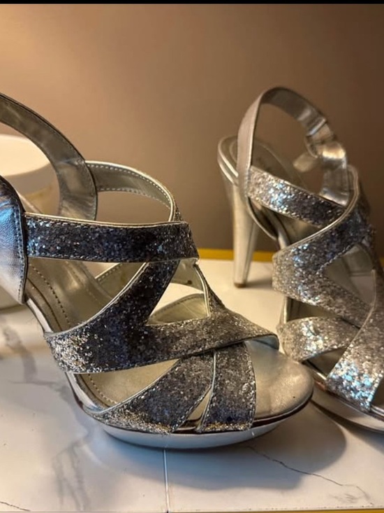 Style & Co. Shoes - Style & Co. Silver Glitter Strappy High Heel Sandals